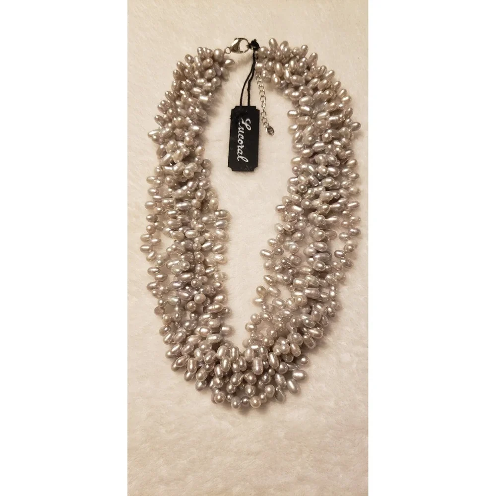 LUCORAL Gray Cultured Freshwater Pearl Multi Strand Necklace Sterling Silver - Picture 1 of 7